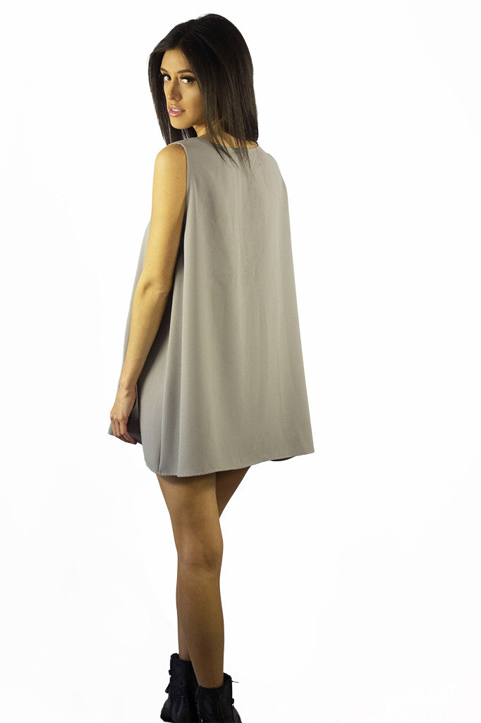 EastNWest Label Chain Top Dress Grey- TOPS-EASTNWESTLABEL-Free Vibrationz