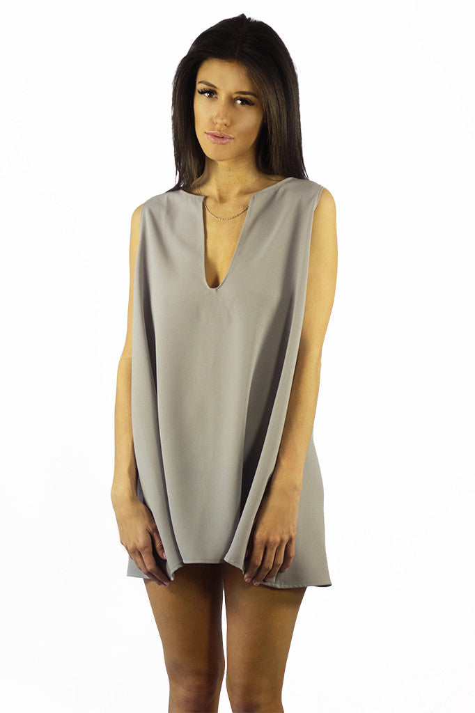 EastNWest Label Chain Top Dress Grey- TOPS-EASTNWESTLABEL-Free Vibrationz