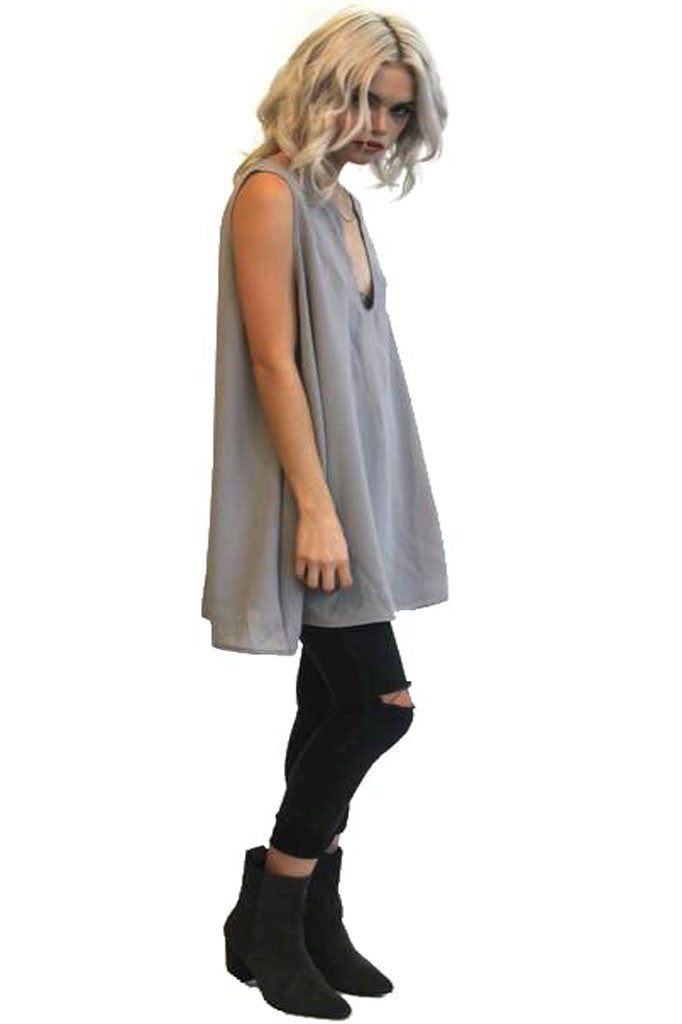 EastNWest Label Chain Top Dress Grey- TOPS-EASTNWESTLABEL-Free Vibrationz