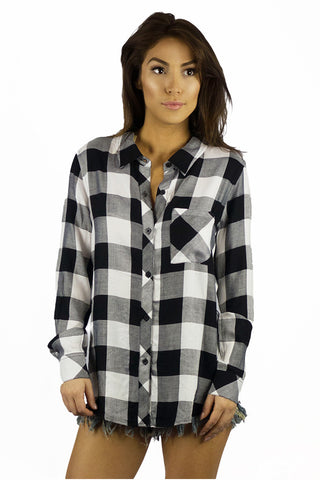 Elan Checkered Flannel Black and White- TOPS-ELAN-Free Vibrationz