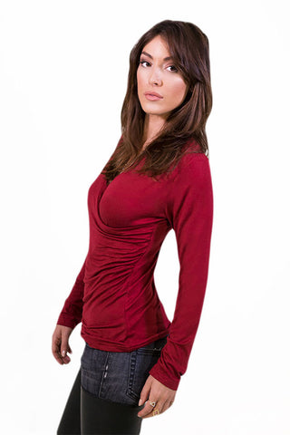 Plunging Longsleeve Top Red - TOPS - Free Vibrationz - Free Vibrationz - 1