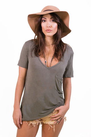 POL Lazy Pocket Tee - Olive - TOPS - POL - Free Vibrationz - 1