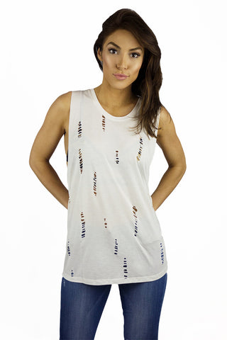 Stillwater The Shredded Favorite Tank Ivory - TOPS - STILLWATER - Free Vibrationz - 1