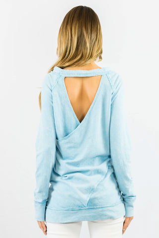 Baby Blue V Back Sweater- OUTERWEAR-ZIP CODE-Free Vibrationz