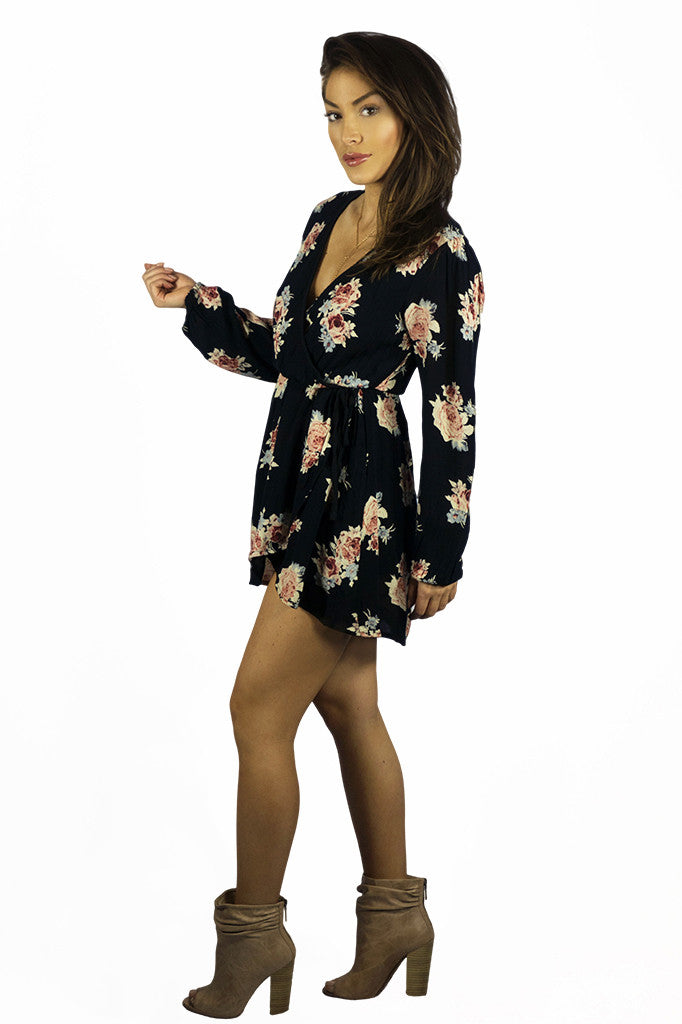 Band Of Gypsies Wrap Front Tea Dress Black Rose Band Of Gypsies Wrap Front Tea Dress Black Rose