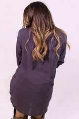 Cecico Boyfriend Shirt Dress - Eggplant- DRESSES-Free Vibrationz-Free Vibrationz