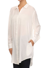 Cecico Boyfriend Shirt Dress - White- TOPS-Cecico-Free Vibrationz