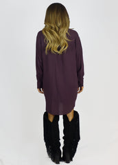 Cecico Boyfriend Shirt Dress - Eggplant- DRESSES-Free Vibrationz-Free Vibrationz