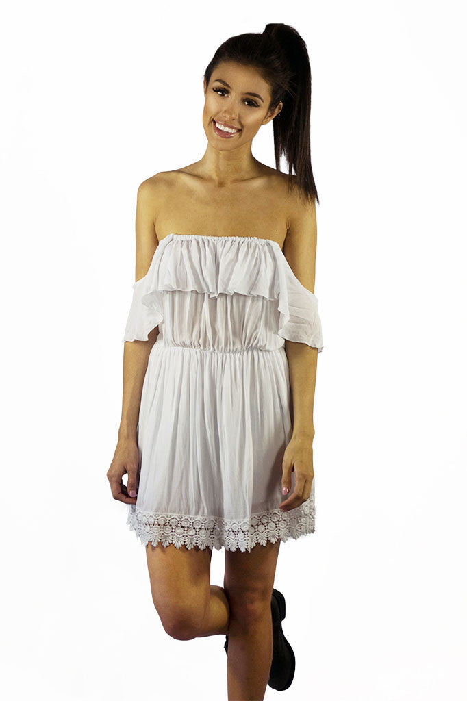 Elan Ocean Breeze Off The Shoulder Dress White- DRESSES-ELAN-Free Vibrationz