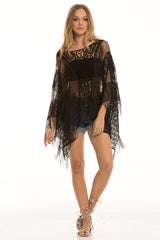 Elan Gypsy Days Black Fringe Cover Up- SWIMWEAR-ELAN-Free Vibrationz