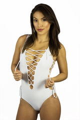 Rocky Barnes White Lace Up One Piece - SWIMWEAR - Free Vibrationz - Free Vibrationz - 2