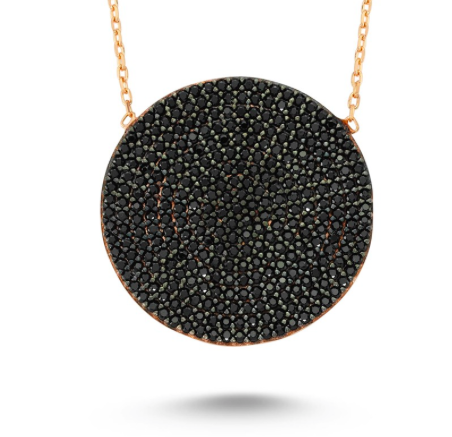 Amorium Black Circle Disk Necklace in Rose Gold- ACCESSORIES-Amorium-Free Vibrationz