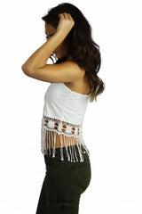 Vintage Havana White Crochet Fringe Trim Tank - TOPS - VINTAGE HAVANA - Free Vibrationz - 2
