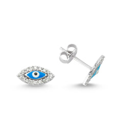 Amorium Light Blue Evil Eye Studs in Silver- ACCESSORIES-Amorium-Free Vibrationz