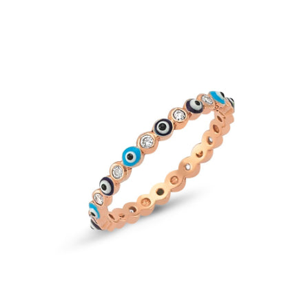 Amorium Rose Gold Plated Sterling Silver Evil Eye Ring- ACCESSORIES-Amorium-Free Vibrationz
