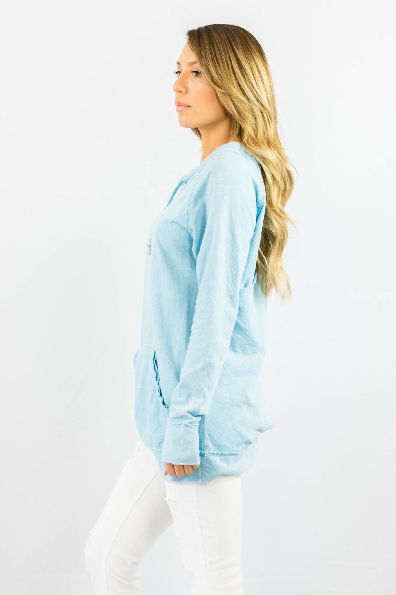 Baby Blue V Back Sweater- OUTERWEAR-ZIP CODE-Free Vibrationz